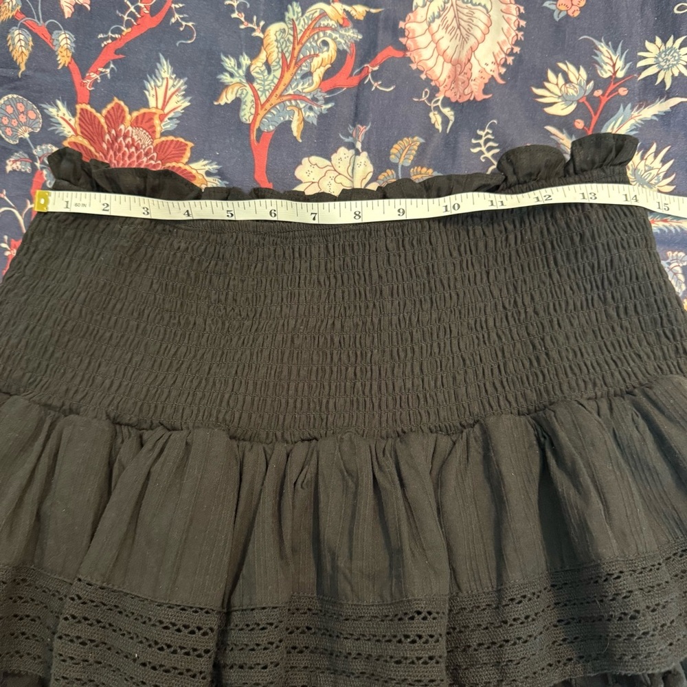 House of Harlow 1960 Black Tiered Smocked Waist Pom Pom Tiered Skirt size Large - Picture 9 of 11